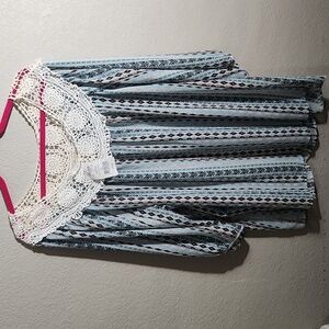 Eyelash Colture Blouse Womens Size 3X Western Boho Lace Crochet Blue NEW
